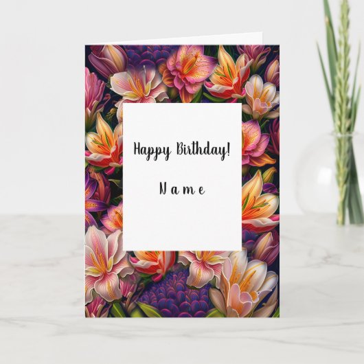 Rosa Blume Glücklich zum Geburtstag Karte (Vorderseite)