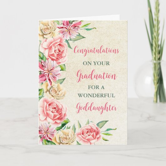 Rosa Blume Godtochter Abschluss Karte (Vorderseite)