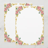 Rosa Blume Gold Barockrahmen Einladung (Vorne/Hinten)