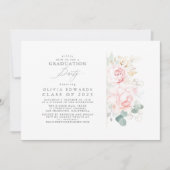 Rosa Blume Gold Blätter Elegante Graduierungsparty Einladung (Vorderseite)