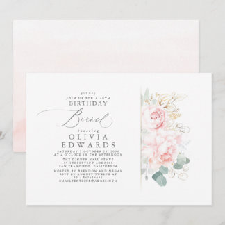 Rosa Blume Gold Blätter Elegantes Brunch Einladung