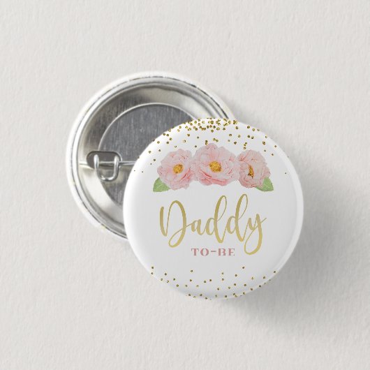 Rosa Blume Gold Confetti Daddy to Be Shower Button (Vorne & Hinten)