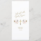Rosa Blume Gold Cross Girl Taufe Menükarte (Rückseite)