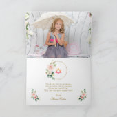 Rosa Blume Gold Foto Bat Mitzvah Dankeskarte (Innenseite)