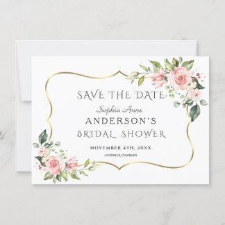 Rosa Blume Gold Frame Brautparty Save The Date