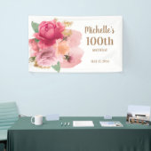 Rosa Blume Gold Glitzer 100. Geburtstagsparty Banner (Messeveranstaltung)