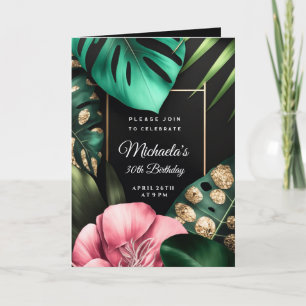 Rosa Blume Gold Glitzer Blätter Geburtstagsparty Einladung