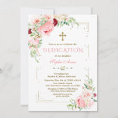 Rosa Blume Gold Glitzer Frame Dedication Einladung (Vorderseite)