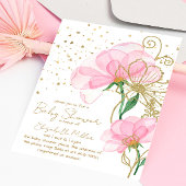Rosa Blume Gold Glitzer Kinderdusche Einladung