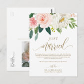 Rosa Blume Gold Just Married Foto Hochzeit Postkarte (Vorne/Hinten)