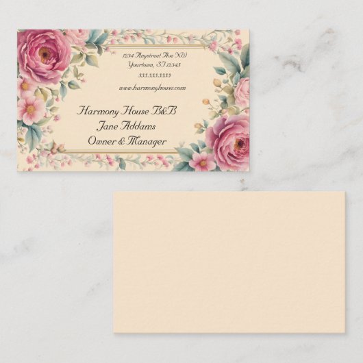 Rosa Blume Gold Rahmen B&B Visitenkarte (Vorne/Hinten)