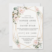 Rosa Blume Gold Rahmen in einer Hochzeit Einladung (Vorderseite)