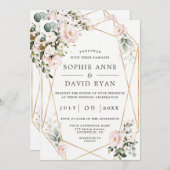 Rosa Blume Gold Rahmen in einer Hochzeit Einladung (Vorne/Hinten)