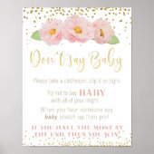 Rosa Blume Gold Say Baby Shower Game Sign Poster (Vorne)