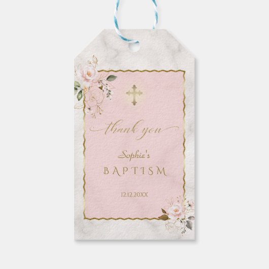 Rosa Blume Gold Taufe Geschenkanhänger (Rückseite)