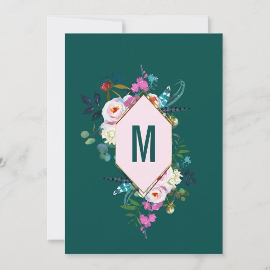 Rosa Blume Gold Trim Emerald Jade Baby Dusche Einladung (Rückseite)