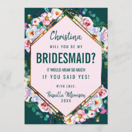 Rosa Blume Gold Trim Emerald Jade Bridesmaid Einladung