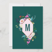 Rosa Blume Gold Trim Emerald Jade Hochzeit Einladung (Rückseite)