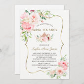 Rosa Blume Goldene Bridal Teezeremonie Party Einladung (Vorne/Hinten)