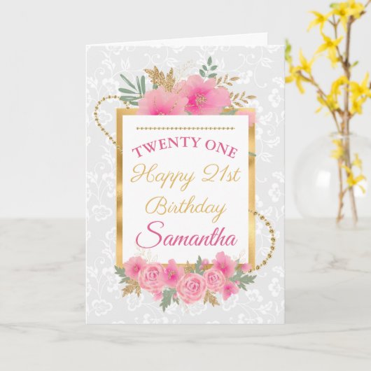 Rosa Blume Goldene Foil Happy Birthday Karte (Gelbe Blume)