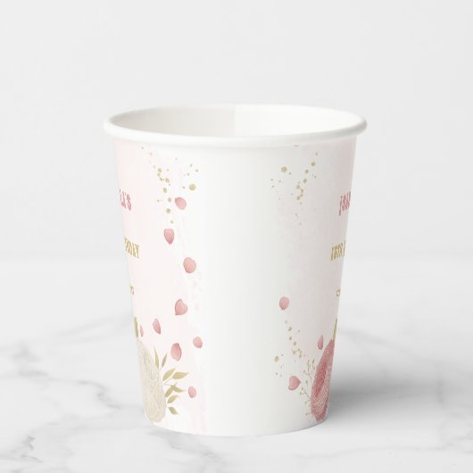 Rosa Blume, goldgelb Pappbecher (Links)