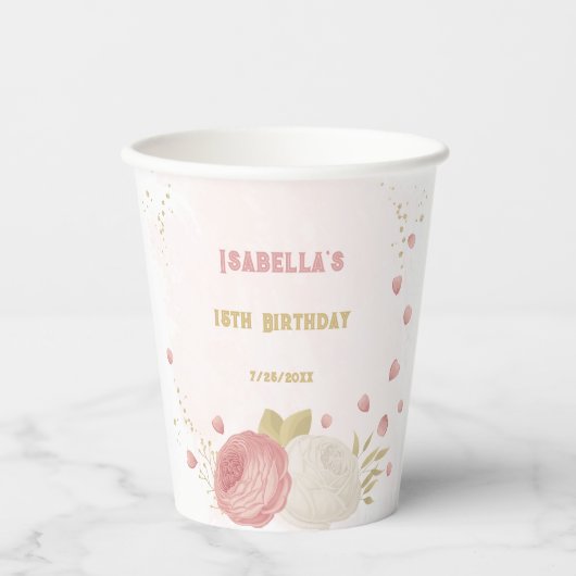 Rosa Blume, goldgelb Pappbecher (Vorderseite)