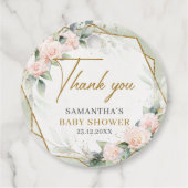 Rosa Blume Goldrahmen Grüne Babydusche Geschenkanhänger (Rückseite)