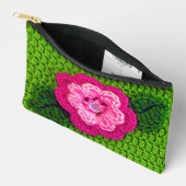Rosa Blume Grass Green Leaf Kunsthandwerk Crochet  Zubehörtasche (Offen)