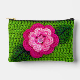 Rosa Blume Grass Green Leaf Kunsthandwerk Crochet Zubehörtasche