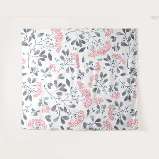 Rosa Blume Graue Blätter Muster Girly Design Wandteppich (Vorderseite (Horizontal))