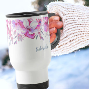 Rosa Blume-Grenze und Pinselstrich Reisebecher