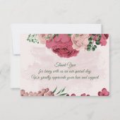 Rosa Blume Grün Blätter botanische Hochzeit Dankeskarte (Vorderseite)
