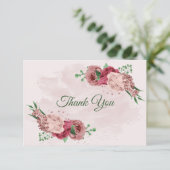 Rosa Blume Grün Blätter botanische Hochzeit Dankeskarte (Stehend Vorderseite)