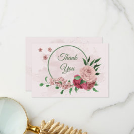 Rosa Blume Grün Blätter botanische Hochzeit Dankeskarte