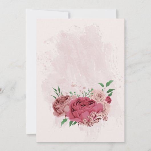 Rosa Blume Grün Blätter botanische Hochzeit Einladung (Rückseite)