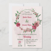 Rosa Blume Grün Blätter botanische Hochzeit Einladung (Vorderseite)