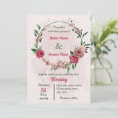 Rosa Blume Grün Blätter botanische Hochzeit Einladung (Stehend Vorderseite)