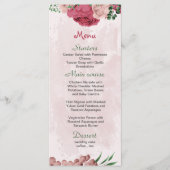 Rosa Blume Grün Blätter botanische Hochzeit Menükarte (Vorderseite)