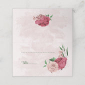 Rosa Blume Grün Blätter botanische Hochzeit Platzkarte (Außenseite Aufgefaltet)