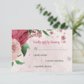 Rosa Blume Grün Blätter botanische Hochzeit RSVP Karte (Stehend Vorderseite)