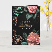 Rosa Blume Grün Blätter Goldene Elemente Geburtsta Karte (Gelbe Blume)