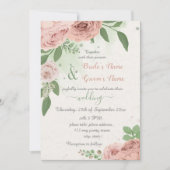 Rosa Blume grün Blätter Hochzeit Einladung (Vorderseite)