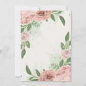 Rosa Blume grün Blätter Hochzeit Einladung (Rückseite)