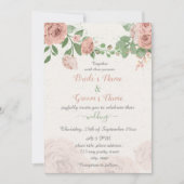 Rosa Blume grün Blätter Hochzeit Einladung (Vorderseite)