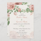 Rosa Blume grün Blätter Hochzeit Einladung (Vorne/Hinten)