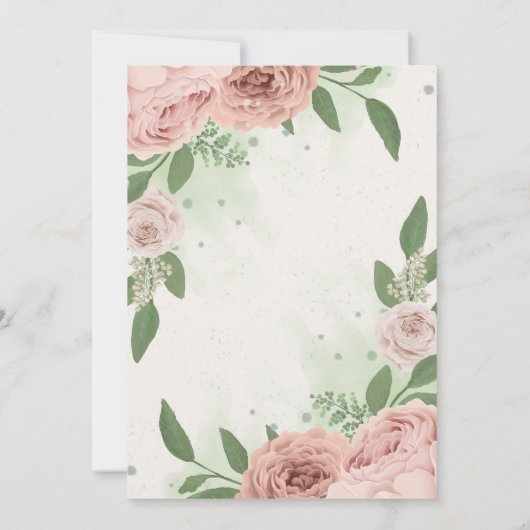 Rosa Blume grün Blätter Hochzeit Einladung (Rückseite)