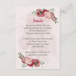 Rosa Blume Grün Blätter Hochzeitsdetails Begleitkarte