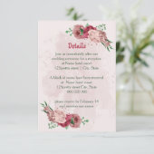 Rosa Blume Grün Blätter Hochzeitsdetails Begleitkarte (Stehend Vorderseite)