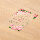 Rosa Blume Grün Blätter Schmetterlinge Hochzeit Acryleinladungen (Ablage )