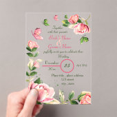Rosa Blume Grün Blätter Schmetterlinge Hochzeit Acryleinladungen (Insitu (Handheld))